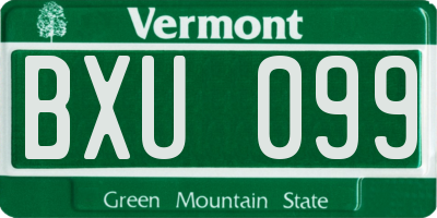 VT license plate BXU099