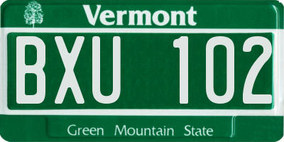 VT license plate BXU102