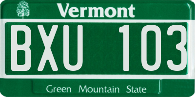 VT license plate BXU103