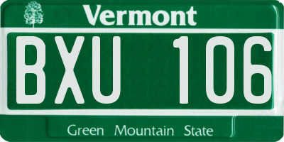 VT license plate BXU106