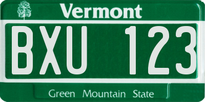 VT license plate BXU123