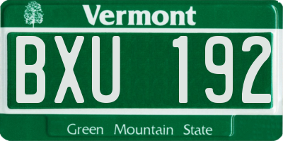 VT license plate BXU192