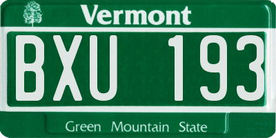 VT license plate BXU193