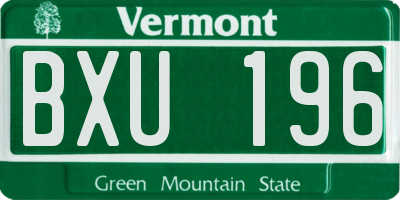 VT license plate BXU196