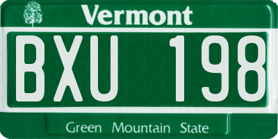 VT license plate BXU198