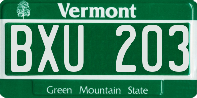 VT license plate BXU203