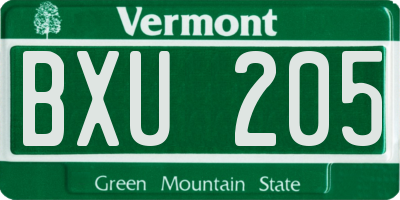 VT license plate BXU205