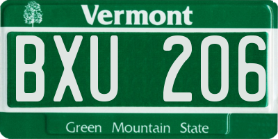 VT license plate BXU206
