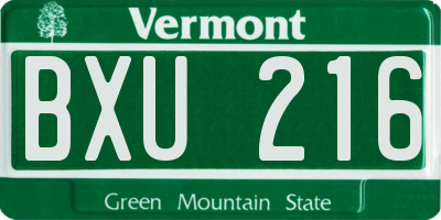 VT license plate BXU216