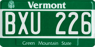 VT license plate BXU226
