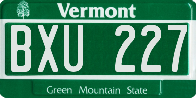 VT license plate BXU227
