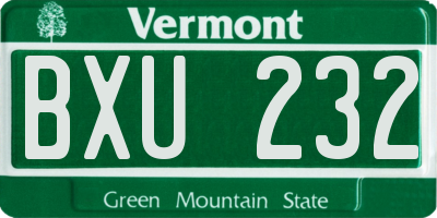 VT license plate BXU232
