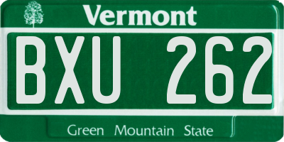 VT license plate BXU262