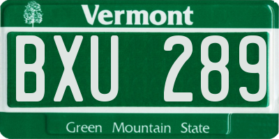 VT license plate BXU289