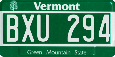 VT license plate BXU294
