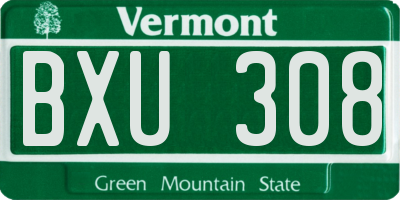 VT license plate BXU308