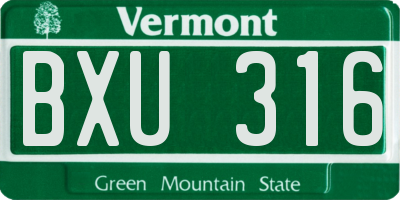 VT license plate BXU316