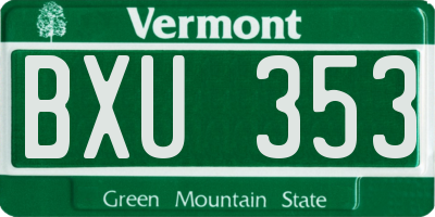 VT license plate BXU353