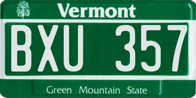 VT license plate BXU357