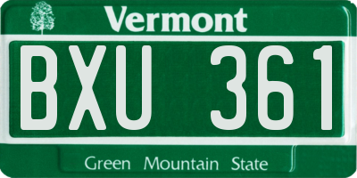 VT license plate BXU361