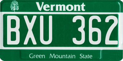 VT license plate BXU362