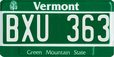 VT license plate BXU363
