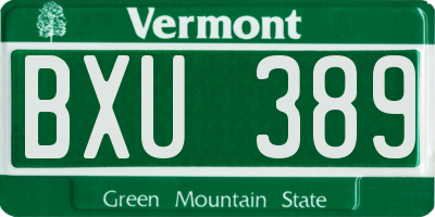 VT license plate BXU389