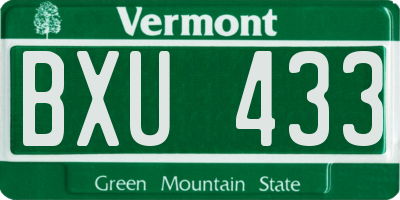 VT license plate BXU433