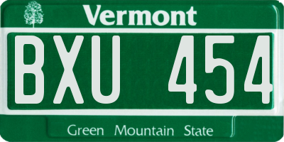 VT license plate BXU454