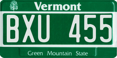 VT license plate BXU455