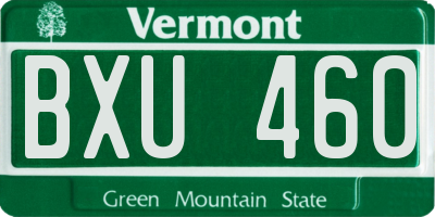 VT license plate BXU460