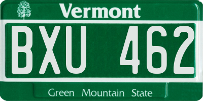 VT license plate BXU462