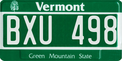 VT license plate BXU498