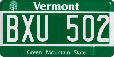 VT license plate BXU502