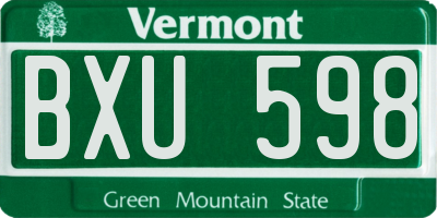 VT license plate BXU598