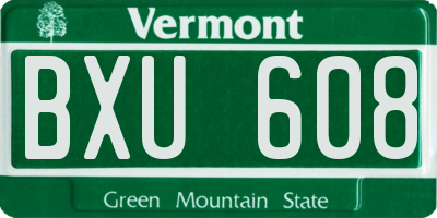 VT license plate BXU608