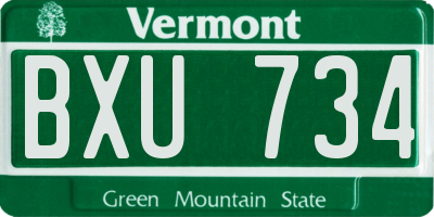 VT license plate BXU734