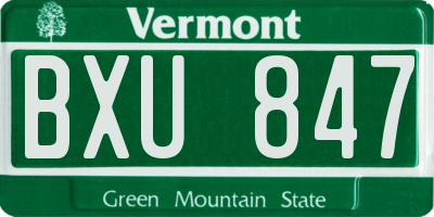 VT license plate BXU847