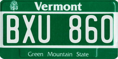VT license plate BXU860