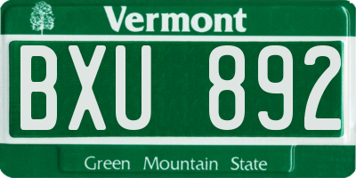 VT license plate BXU892