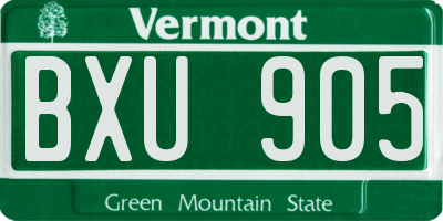 VT license plate BXU905