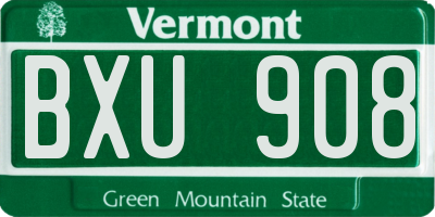 VT license plate BXU908