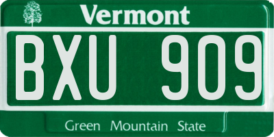 VT license plate BXU909