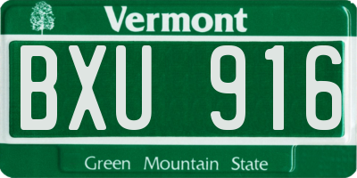 VT license plate BXU916