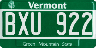 VT license plate BXU922