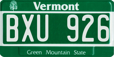 VT license plate BXU926