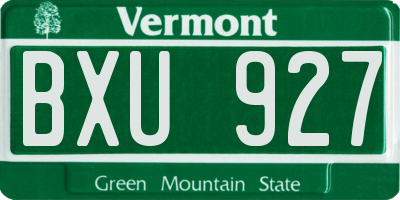 VT license plate BXU927