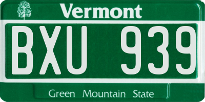 VT license plate BXU939