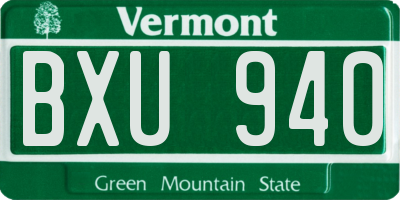 VT license plate BXU940