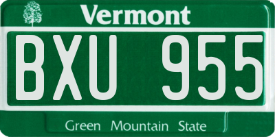 VT license plate BXU955